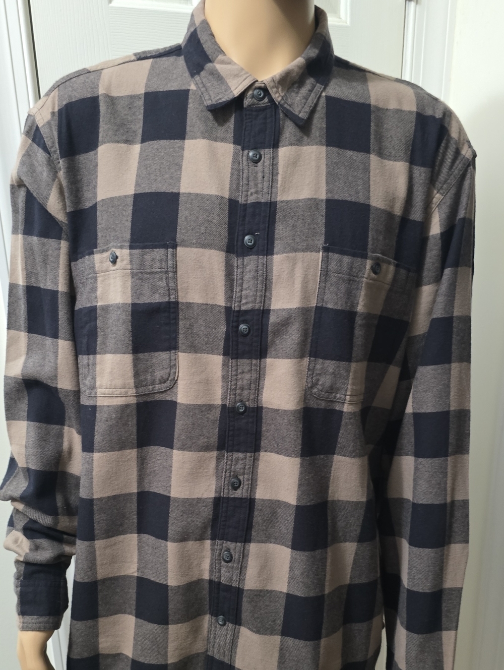 Sonoma Brand Mens Big & Tall Black & BrownPlaid Button-Up Flannel Shirt Size XXL